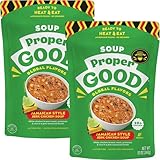 Proper Good Jamaican Jerk Chicken Soup with Meat, 20g Protein, Ready to Heat & Eat, 12 oz (Pack of 2)