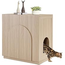 beeNbkks Tall Cat Litter Box Enclosure Furniture Style, Hidden Cat House Washroom for Tall or Top Entry Litter Box, Modern Pet House Cabinet