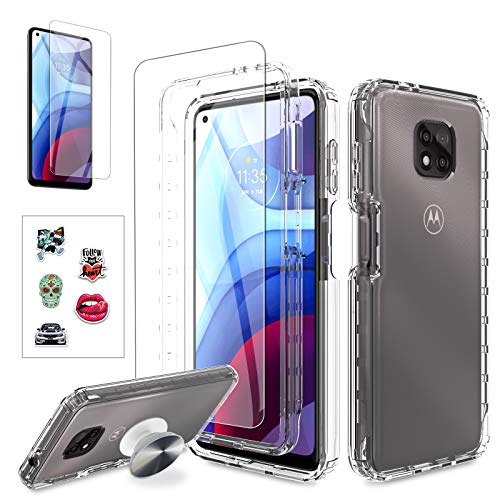 Flowhale for Moto G Power 2022 Case with Screen Protector, G Power Case 2022 +Screen Protector+Kickstand+5 PCS Stickers DIY Moto G Power 2022 Clear Case (Moto G Power 2022 Case, Clear)