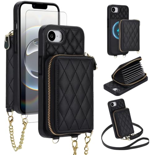 Asuwish ���C�����X�[�d���z�^�X�}�z�P�[�X iPhone 16e/SE 2025/SE 4�p �X�N���[���v���e�N�^�[�t�� �N���X�{�f�B�X�g���b�v RFID�u���b�L���O �J�[�h�z���_�[�X���b�g i Phone16e i16e 16 e SE4 ��4����