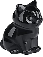 Vista 13 de QINJIEJIE Gato de obsidiana negra, decoración de Halloween, cristales y piedras curativas, estatua de piedra de gatos dormidos, escultura de piedras