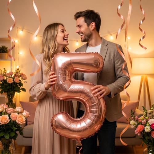 Image of YPSelected 32 Inch Large Foil Helium Number Balloon Birthday Wedding Party 0-9 (Rose Gold, 5)