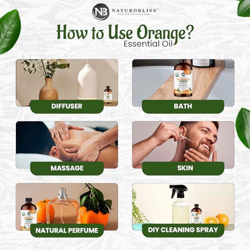 Image of NaturoBliss Organic Sweet Orange Essential Oil, 100% Pure Therapeutic Grade, Premium Quality, 1 fl. Oz / 30 ml - Perfect for Aromatherapy and Relaxation