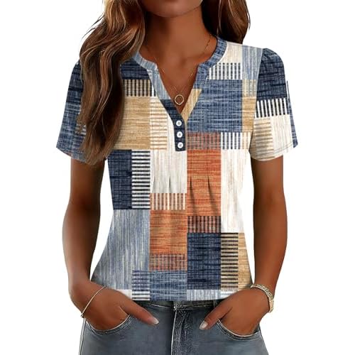 LOMON Womens Tops Dressy Casual V Neck Short Sleeve Shirts Pleated Blouses