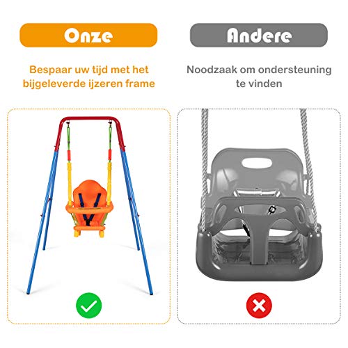 COSTWAY Peuter schommel set, buiten schommel set met veiligheids harnas en leuningen, peuter schommel stoel met… - Afbeelding 7