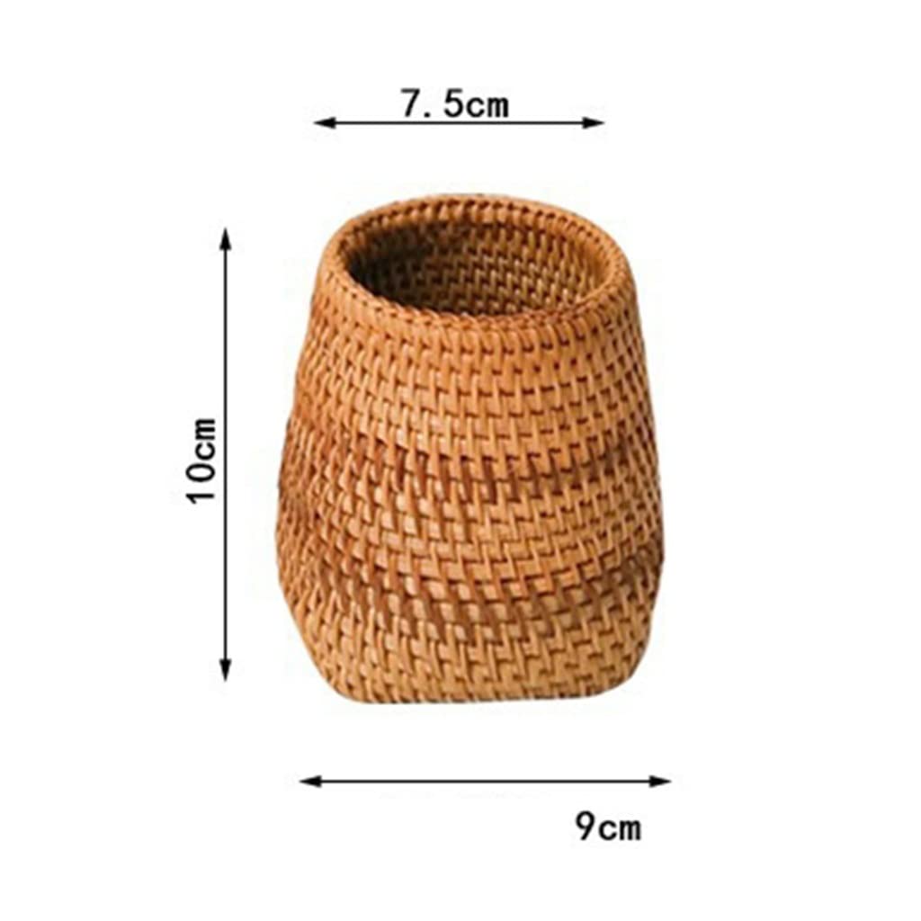 Portapenne fatto a mano in legno intrecciato a mano in rattan di vigna Contenitore di cancelleria Scatola di immagazzinaggio Organizzatore Scrivania da ufficio(C)