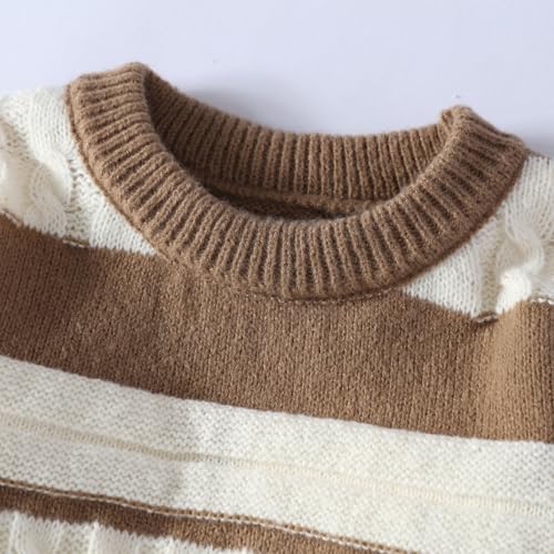 Cambkatl Men's Color Block Crewneck Sweater - Cable Knit Loose Casual Long Sleeve Pullover Sweaters Jumper Tops4