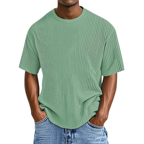 Camisas de vestir para hombre y hombre, camiseta de punto casual con textura, cuello redondo, camiseta de manga corta, camiseta de verano transpirable y elegante, camisa de vestir blanca para hombre