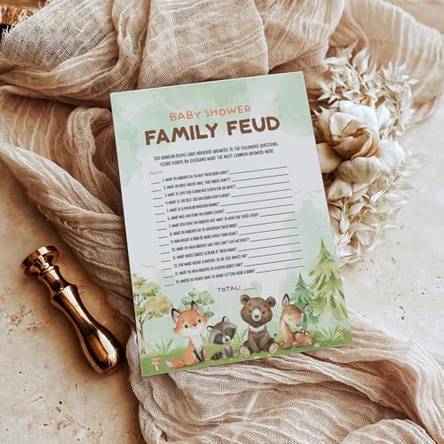 50 Baby Shower Family Feud Game Cards, Woodland Baby Shower Games Activity for Girl or Boy, Gender Neutral, Woodland Theme - Thumbnail 5