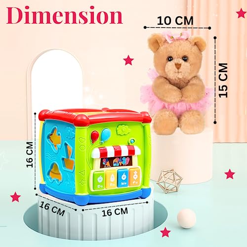 Image of 6 In-1 Musical Toys For 1+ Year Old Baby Girl- Musical Piano,Tunes, Vehicle, Abcd, Shape Blocks Toys Includes A To Z Table, Spinning Gear Time Learning Clock, 3 Aa Batteries Incl,Multicolor