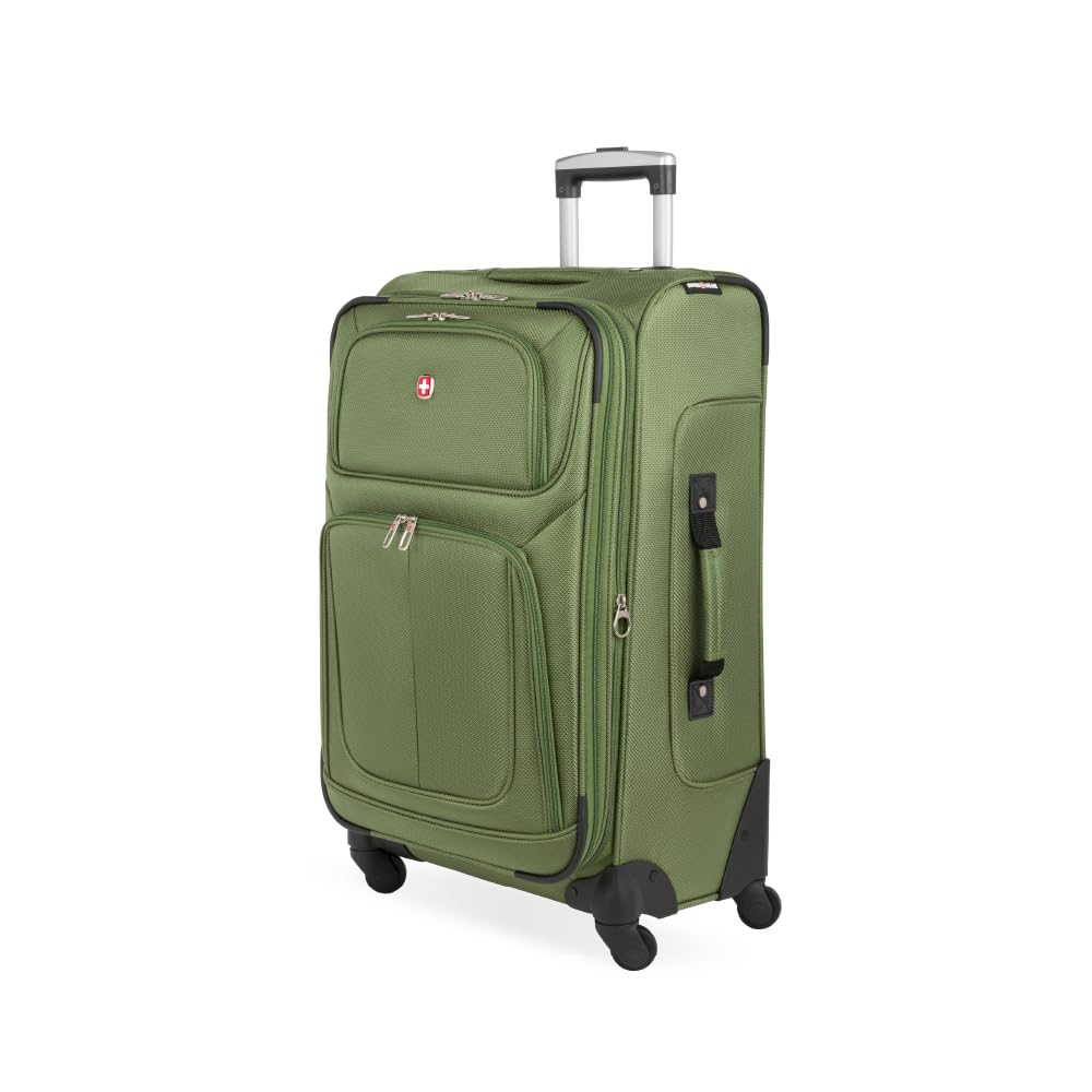 SWISSGEAR Sion Softside Expandable Spinner Luggage Durable Lightweight Travel Suitcase, Evergreen, Checked-Medium 25-Inch