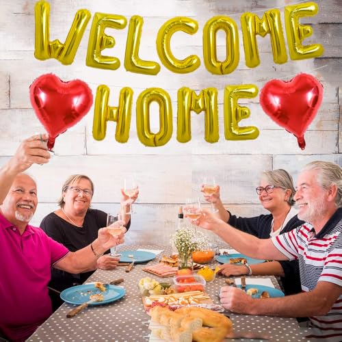 Image of TONIFUL 16 Inch Gold WELCOME HOME Foil Letter Balloons Banner Decorations