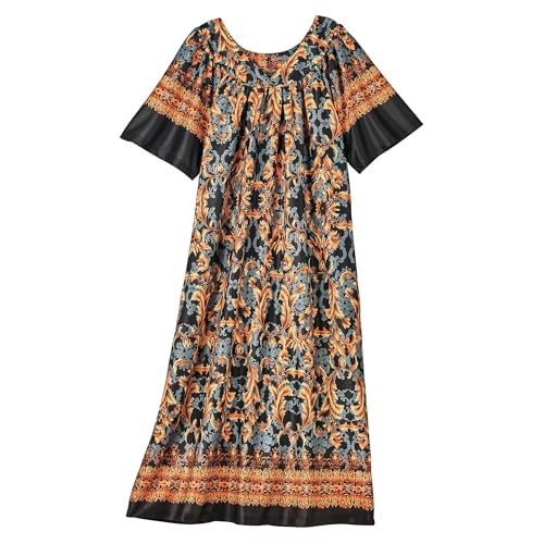 Image of AmeriMark Casual Women's Patio Muumuu House Dress Loose Comfortable Short Sleeve Sun Dress Lounger Gown Sleepwear for Ladies