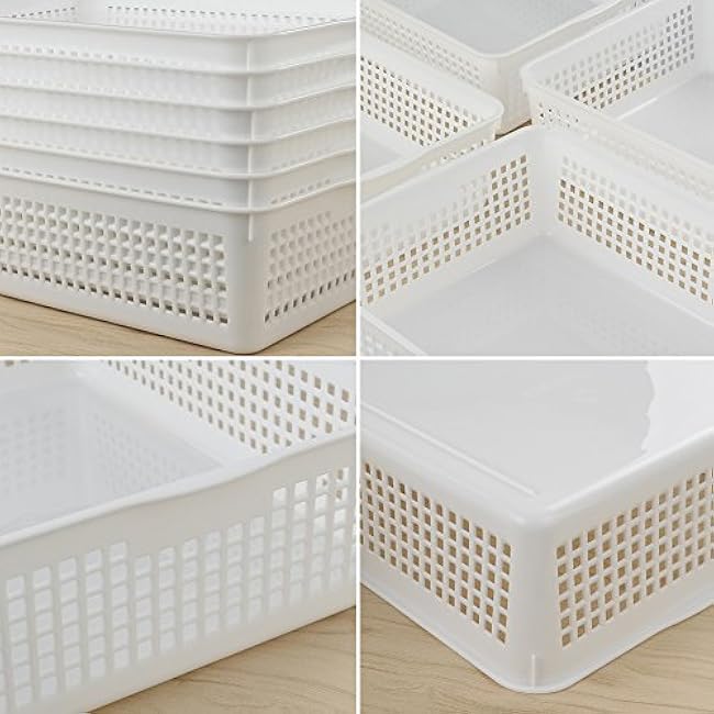 Plastic Storage Trays Baskets/Organizing Baskets, 13.2 Inches x 9.6 Inches x 3.6 Inches, Set of 6 (White)