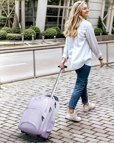 MATEIN Rolling Backpack for Women, 17 Inch Travel Laptop Backpacks with Wheels, Waterproof Large Roller Carry On Luggage Wheeled, Trolley Overnight Suitcase Business Computer Bag, Purple - Image 3