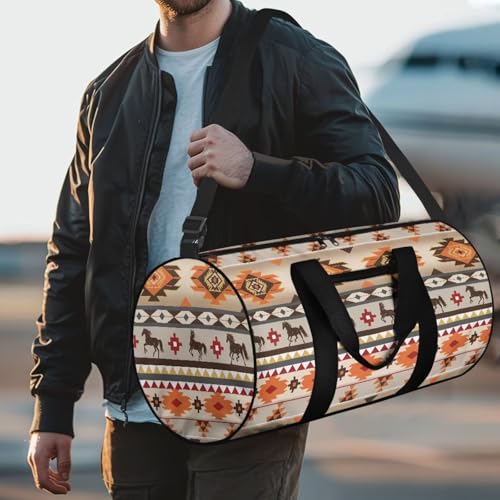 Ethnic Horse Duffle Bag for Travel Large Size Tribal Printed Travel Duffel Bags for Men Lightweight Weekender Overnight Duffel Bag with Soft and Adjustable Strap3