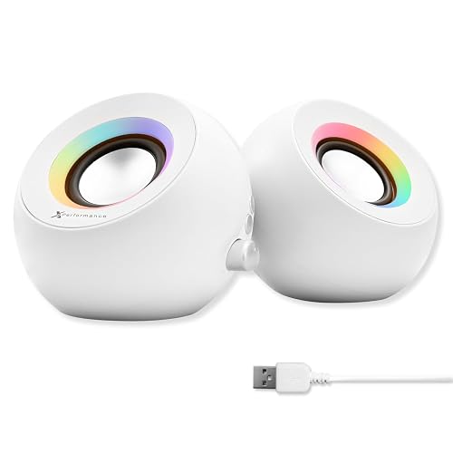 X9 Performance White Computer Speakers with RGB Lighting, Bluetooth, USB, and AUX - Triple Mode Connection, Dual 2.25' D