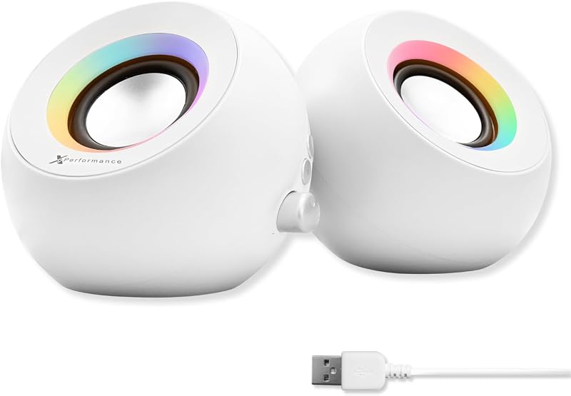 White Computer Speakers with RGB Lighting, Bluetooth, USB, and AUX - Triple Mode Connection, Dual 2.25" Drivers for Work and Play, Bluetooth Desktop Speakers for PC, Monitor - White