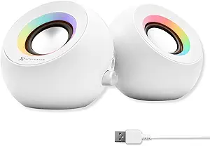 X9 Performance White Computer Speakers with RGB Lighting, Bluetooth, USB, and AUX - Triple Mode Connection, Dual 2.25" Drivers for Work and Play, Bluetooth Desktop Speakers for PC - White