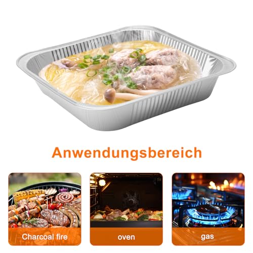 VOSSOT Alu Grillschale 30 Stück 8-Zoll Alu Grillschalen mit Kartonverpackung,Ofenfeste Aluschalen Grill für BBQ, Backen, Picknick,Heißluftfritteuse, Grill Schale für Gasgrill und Kohlegrill,Beständig