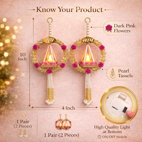 Image of Divyakosh Shubh Labh Hanging with LED for Main Door, Decorative Door Tags for Home Entrance, Bandhanwar for Diwali Decoration,Puja Room Decor Items, Vastu Hanging for Housewarming Gift