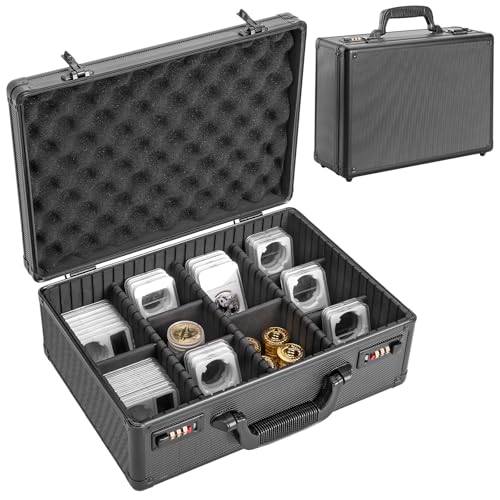 LOCKCURX Coin Storage Box - Holds 120 NGC/PCGS Slabs, Combination Lock Secure Coin Case, Ideal for Storage, Transport & Organization of Valuable Coin Collection Supplies, Black
