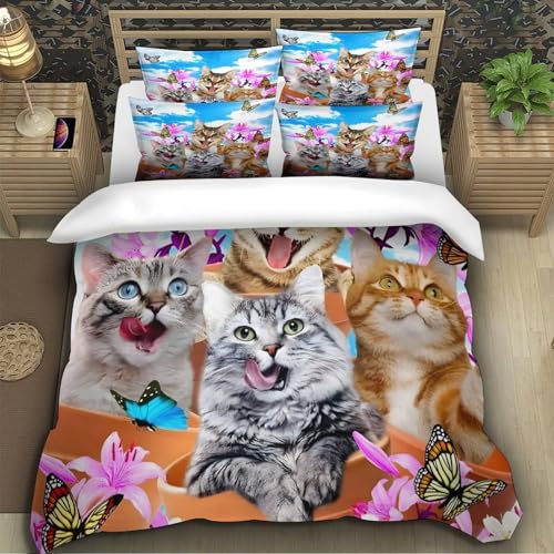 Parure de lit fermeture éclair ultra douce housse couette chat - 5