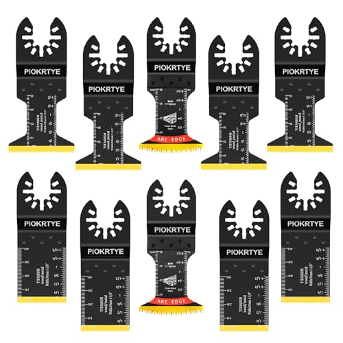 Piokrtye Titanium Oscillating Tool Blades Kit, 10Pcs Multi Tool Blades for Metal Wood Nails Screws Plastic, Japanese Tooth Arc Edge Blades Compatible with Dewalt Rockwell Milwaukee Makita Bosch