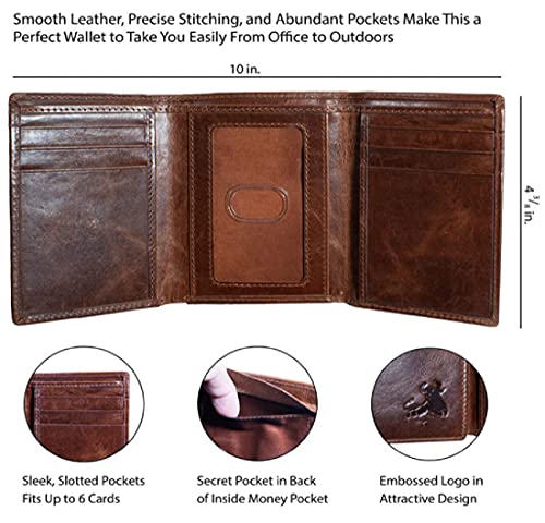 Contacts Men's Genuine Leather Wallet | RFID Blocking Wallet for Men | Bifold Wallet| 8 Card Slots, 1 ID Window, Brown, Classic4