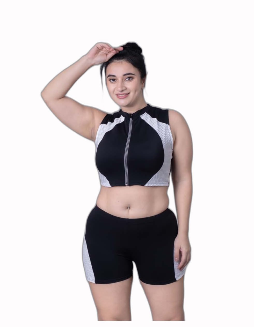 keepfit Women's Sporty Black and White Colourblocked 2 Piece Swim Set |Swimming Suit for Women-picture-35