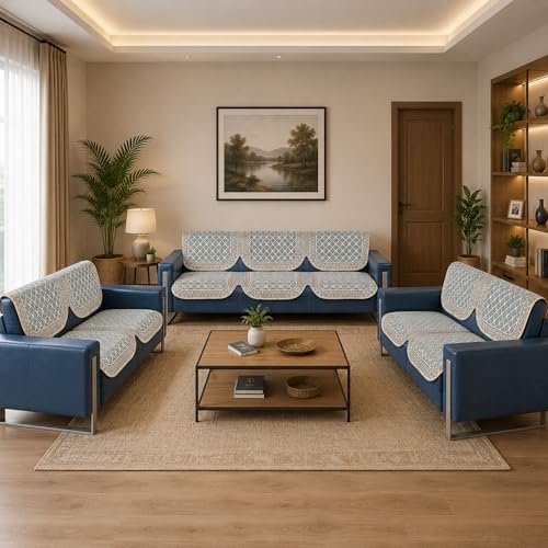 Image of Premium Chenille Woven Anti-Slip 7 Seater Sofa Cover | L-Shape Sofa Seat Protector for Living Room | Durable & Stylish Slipcover - Teal