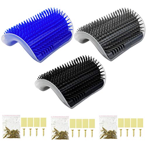 Fengek 3 Packs Cat Self Groomer, Corner Groomer Brush with Catnip for Long and Short Fur Cats, 3 Colors