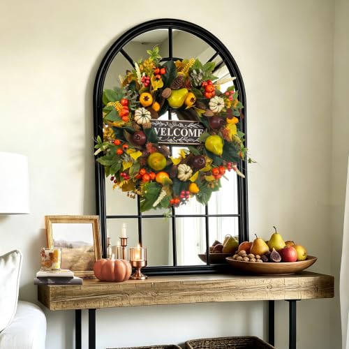 Image of 24 Inch Fall Wreaths for Front Door, Autumn Harvest Wreath with Pears