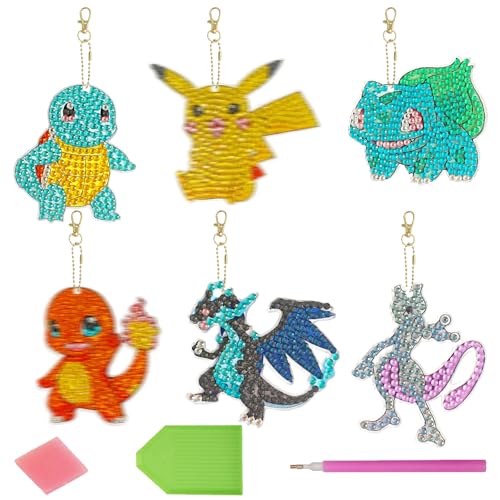 Porte-clés Peinture Diamant Enfant : Cadeau Anniversaire Bricolage Fille Garçon 6 Pièces