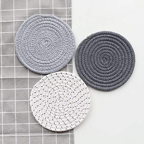 Duluxhome Kitchen Potholders Set Trivets Set 100% Pure Cotton Thread Weave Hot Pot Holders Set Hot Pads, Hot Mats,Spoon Rest Stylish Coasters For Cooking And Baking,Diameter 7 Inches, Set Of 3 (Gray) #TOP4