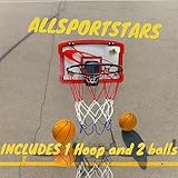 Indoor Mini Basketball Hoop with Electronic Shot-Clock & Scoreboard + Two Basketballs & Pump - Over The Door Mount