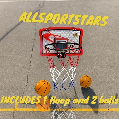 Indoor Mini Basketball Hoop with Electronic Shot-Clock & Scoreboard + Two Basketballs & Pump - Over The Door Mount