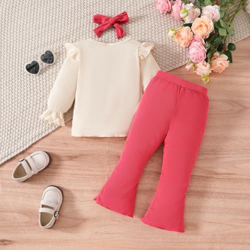 Toddler Baby Girl Clothes Cute Long Sleeve Floral Print T Shirt Ruffle Pants Headband Infant Girl 3PCS Outfits Set3