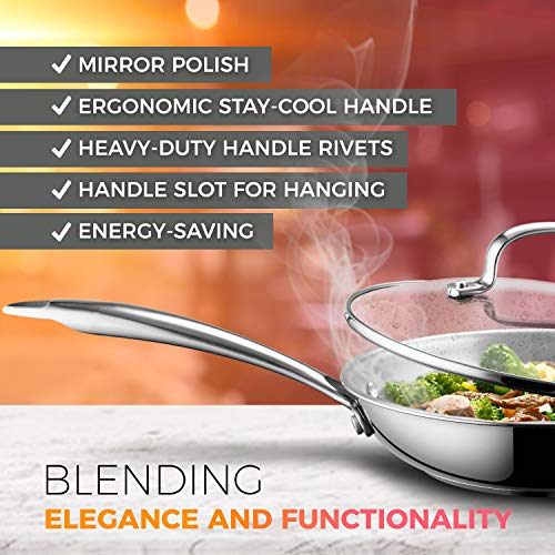 Mueller Duraclad Tri-Ply Stainless Steel 8-Inch Fry Pan With Lid, Extra Strong Cookware, 3-Layer Bottom, Even Heat Distribution, Ergonomic And Evercool Stainless Steel Handle #TOP2