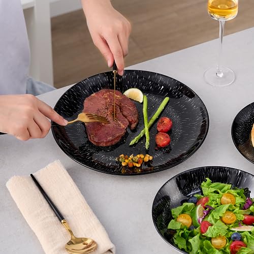 Image of Bestone 12-Piece Round Porcelain Dinnerware Set, Service for 4, Chip Resistant Plates and Bowls,Black, Dishwasher & Microwave Safe for Home Daily Use