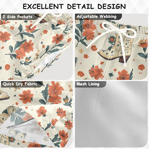 Pigsaly Boys Swim Trunks Cowgirl Boots Western Vintage Cowgirl Boys Board Shorts Swimsuit Swimwear Summer Bathing Suit XS Multicolor3