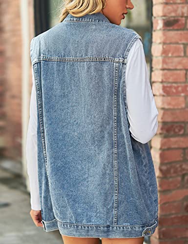 Denim Jean Vest for Women Oversized Sleeveless Mid Long Button Down Denim Waistcoat4