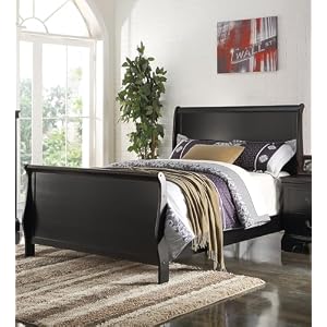 Modern Eastern King Bed Frame, Sleigh Style Headboard Footboard, Black Color, Plywood Construction Modern Eastern King Bed Frame Sleigh Style Headboard Footboard Black Color Plywood Construction