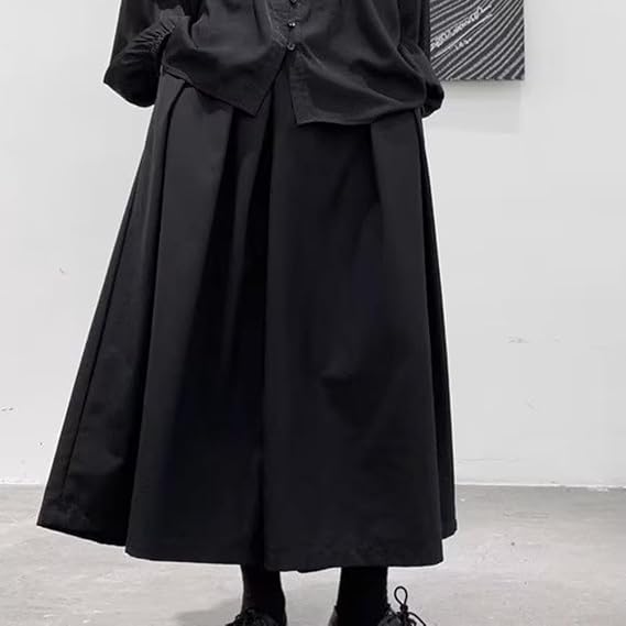 Oniissy Mens Gothic Dark Style Loose Cropped Hakama Wide Leg Design Sense for Samurai Pants,Pants Casual Wide Pants Trousers Kendo Uniforms(3XL Black)