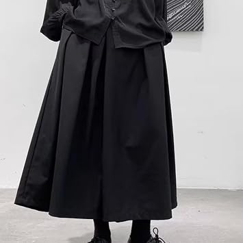 Oniissy Mens Gothic Dark Style Loose Cropped Hakama Wide Leg Design Sense for Samurai Pants,Pants Casual Wide Pants Trousers Kendo Uniforms(3XL Black)