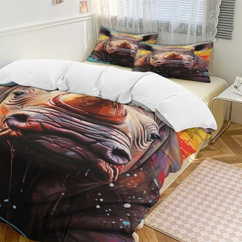 Parure de lit rhinocéros housse de couette microfibre douce ado 200x200 - 5