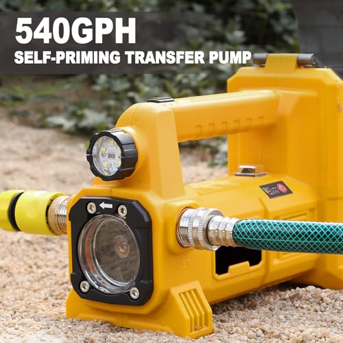 Cordless Water Transfer Pump Compatible with Dewalt 20V Max Battery, 1/4HP Brushless Motor, 540GPH Self Priming Utility Pump for Pool, Pond, Garden, Tank, 4.0Ah Battery and Charger Included