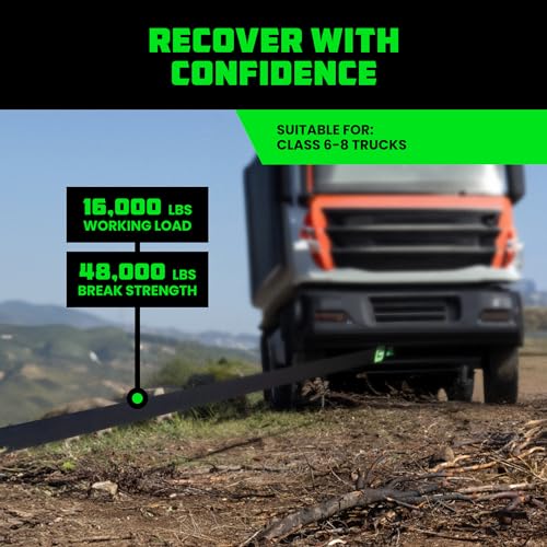 Image of Rhino USA Recovery Tow Strap (6 inch x 30') - 48,000lb Break Strength - Emergency Recovery Strap Tow Rope for Big Trucks, SUV, Backhoe, Excavators & More - Heavy Duty Towing Strap for Offroad 4x4 Use