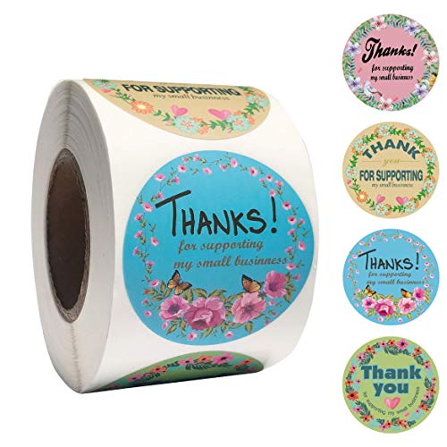 2 inch Round Floral Thank You for Supporting My Small Business Stickers 500Pcs,Gift Box Sticker,Invitation Sticker,Food Packaging Box/Bag/Bottle Sticker,Handmade Product Stickers,Thank You Stickers