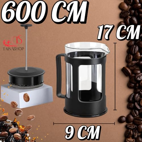 Cafeteira Prensa Francesa 600ml, Vidro Temperado e Aço Inox, Design Moderno, Preparo de Café e Chá.C